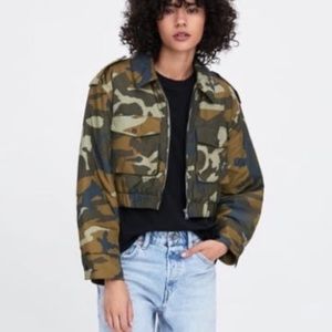 Zara Camo Crop Puffer Jacket